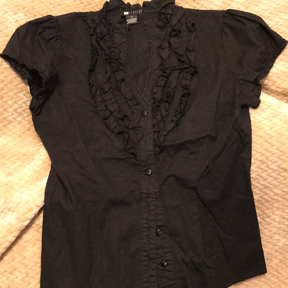 Carole Little Short Sleeve Ruffle Detail Shirt